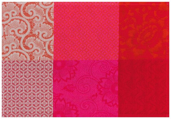 Coated Placemats (2-pack) Fleurs De Kyoto Cerise - Le Jacquard Français 22097