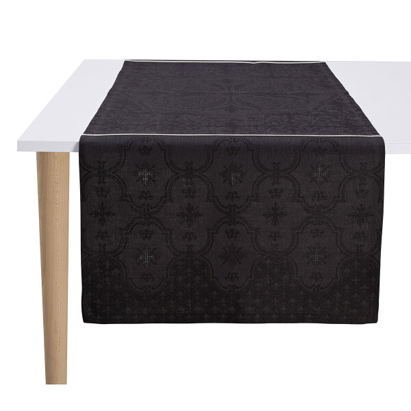 Table Runner Armoiries Jais 50X150 Cm Linen - Le Jacquard Français