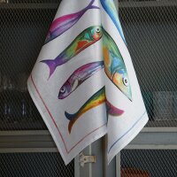 Tea towel Poisson Bleu Trois 50x70 cm linen - Tessitura...
