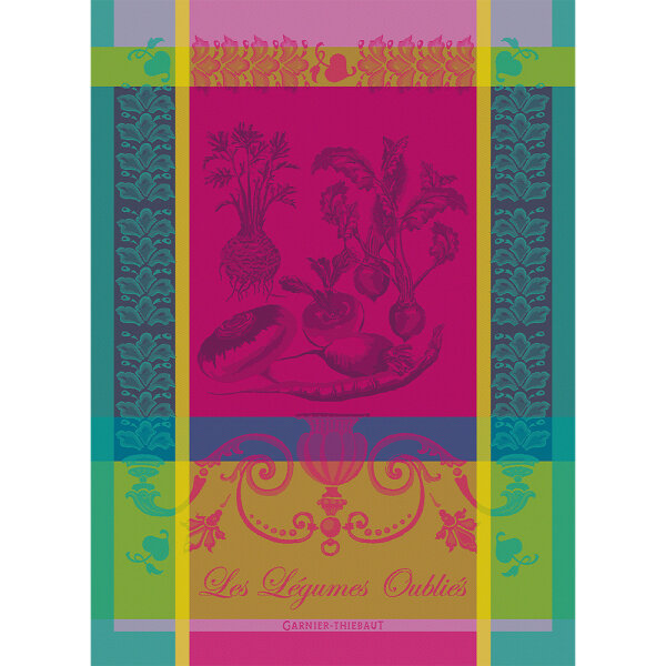 Tea towel Legumes Oublies Fuchsia 56x77 cm cotton - Garnier-Thiebaut