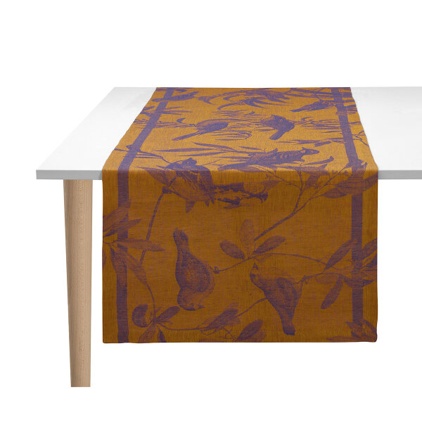 Table runner Voliere Nocturne 50x150 cm linen - Le Jacquard Français