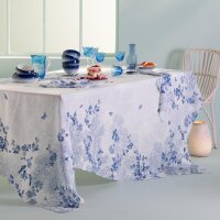 Tablecloth Voliere Bleu 115x115 cm linen - Garnier-Thiebaut