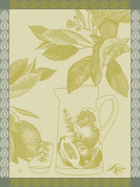 Tea towel Eaux De Citrons Yuzu 60x80 cm cotton - Le Jacquard Français