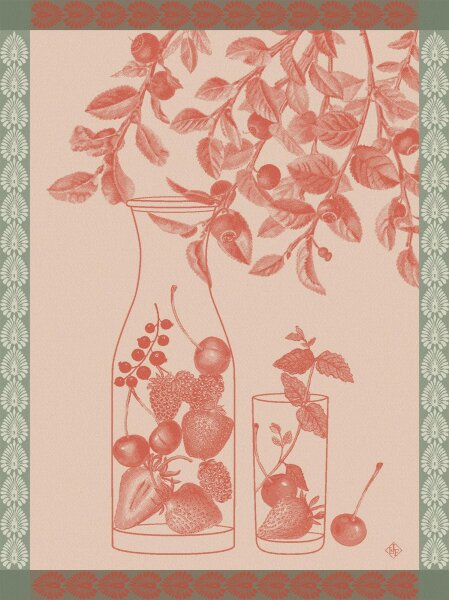 Tea towel Eaux De Fruits Rouges Cerise 60x80 cm cotton - Le Jacquard Français