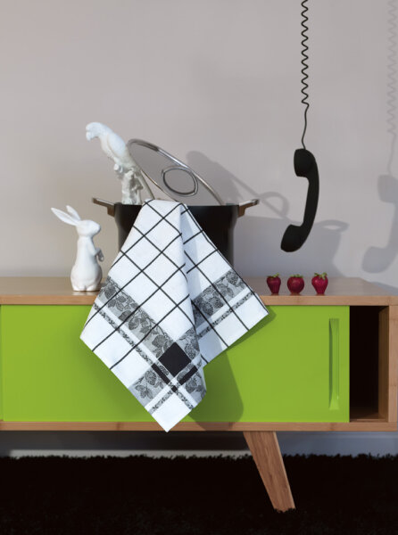 Tea towel Fraises Noir 60x80 cm cotton - Le Jacquard Français