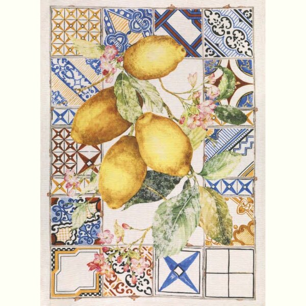 Tea towel Azulejos Limone 50x70 cm linen - Tessitura Toscana Telerie
