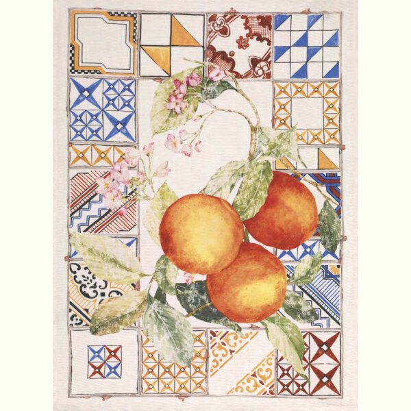 Tea towel Azulejos Arancio 50x70 cm linen - Tessitura Toscana Telerie