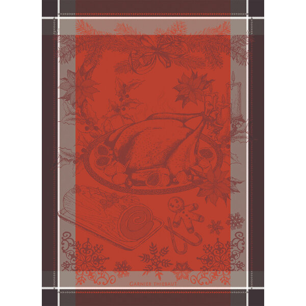 Tea towel Dinde De Noel Vermillon 56x77 cm cotton - Garnier-Thiebaut