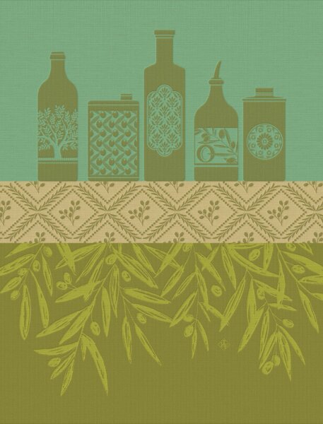 Geschirrtuch Huiles Provençales Olive 60x80 cm Baumwolle - Le Jacquard Français
