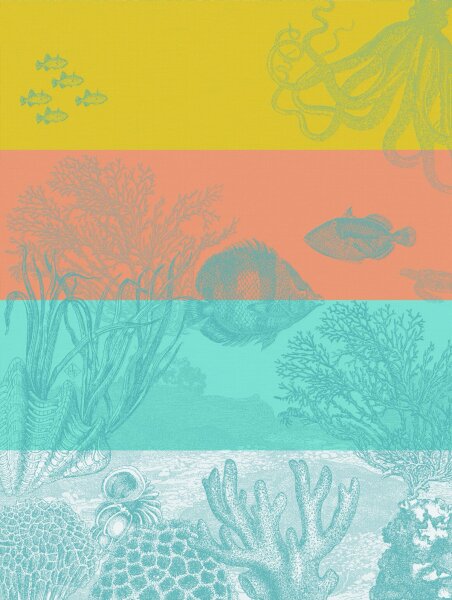 Tea towel Sous LOcéan Corail 60x80 cm cotton - Le Jacquard Français