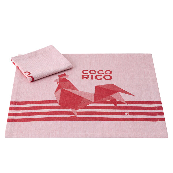 Napkins (2x Set) Coco-Rico Rouge 55x55 cm cotton - Le Jacquard Français